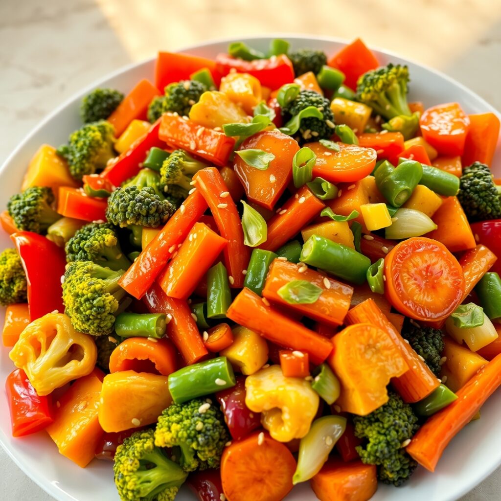 Colorful Vegetable Medley Stir-Fry on Plate – free AI stock image