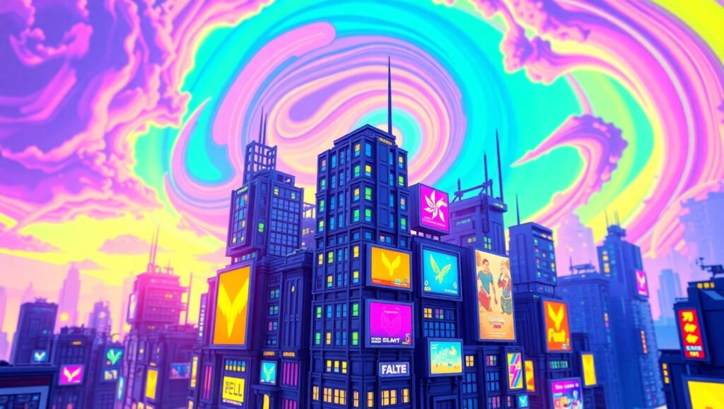 Colorful Voxel Cityscape at Dusk – free AI stock image