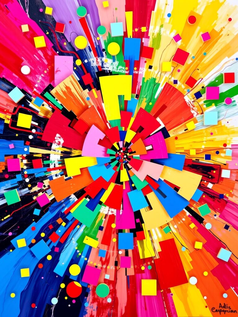 Colorful Whirl of Abstract Shapes and Lines – free AI stock image