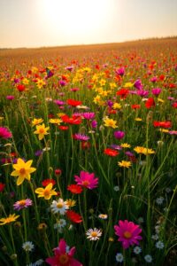 Colorful Wildflowers in a Sunlit Meadow – free AI stock image