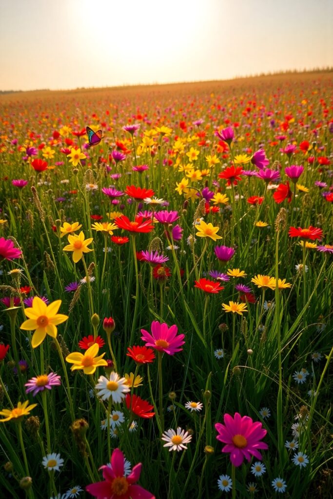 Colorful Wildflowers in a Sunlit Meadow – free AI stock image