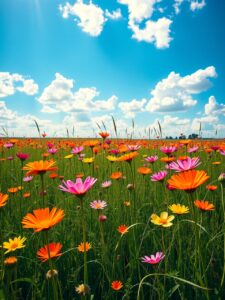Colorful Wildflowers Under a Clear Blue Sky – free AI stock image