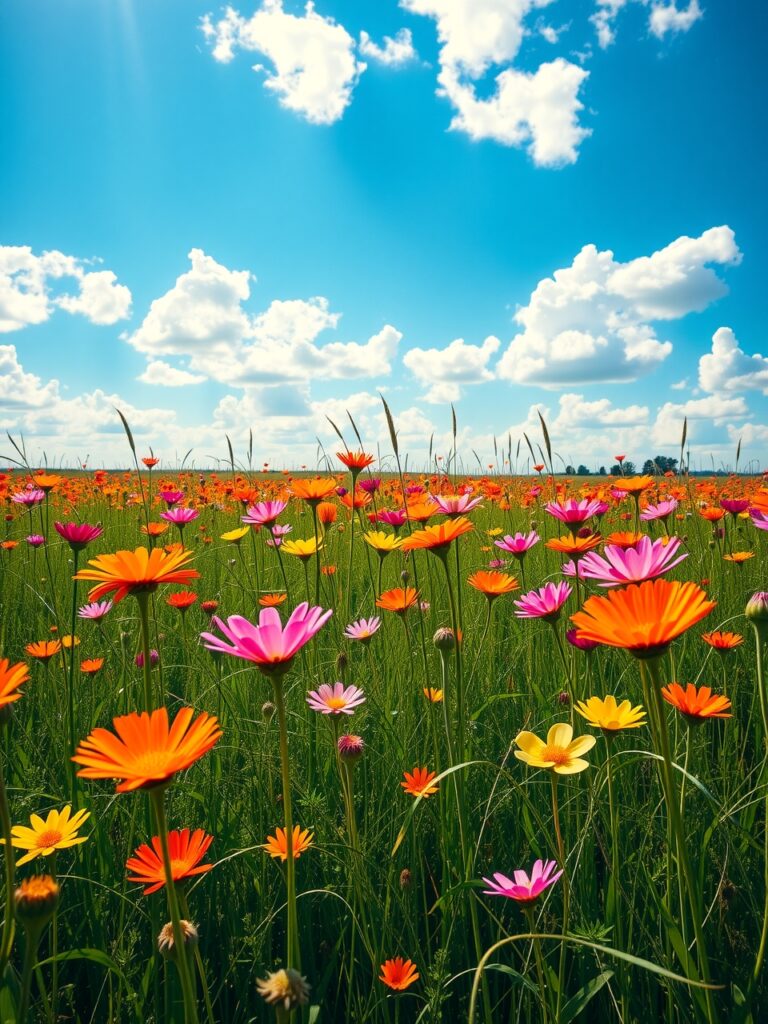 Colorful Wildflowers Under a Clear Blue Sky – free AI stock image