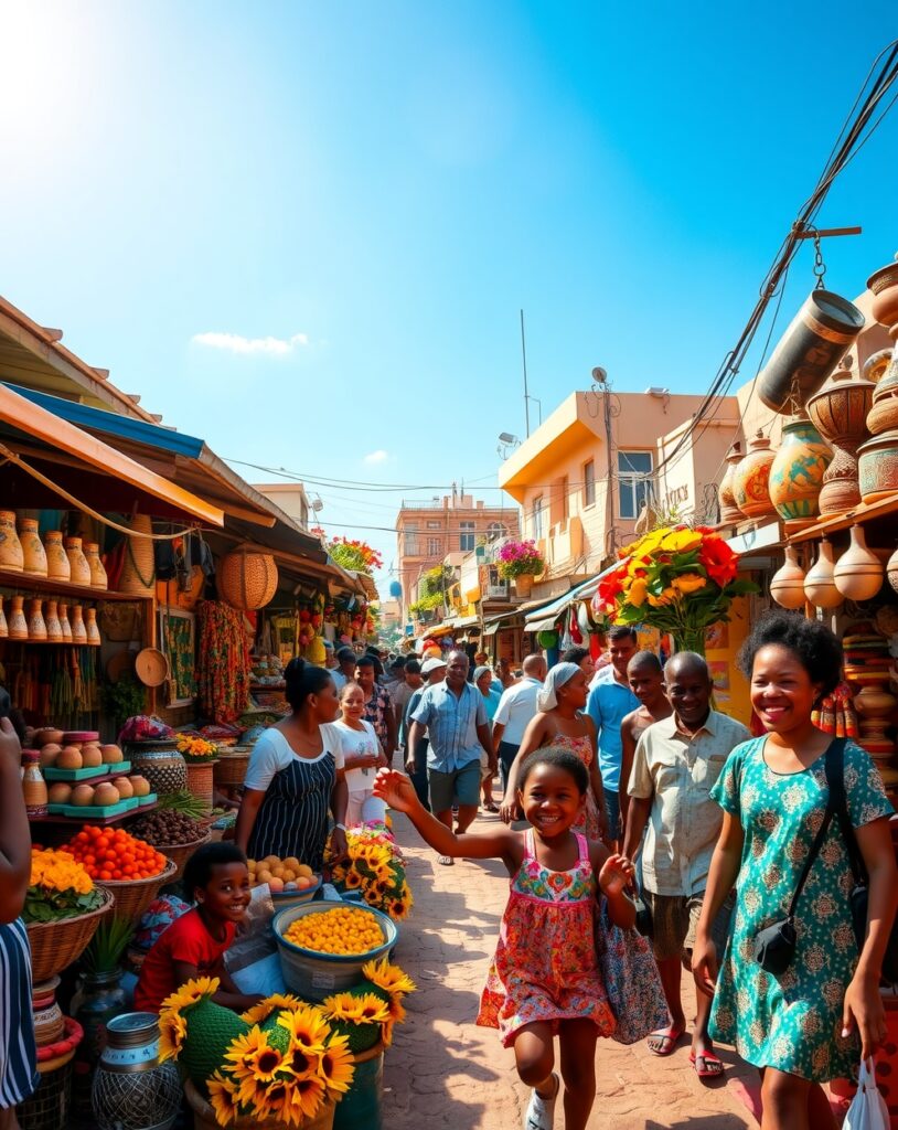 Community Gathered in Vibrant Market Scene – free AI stock image