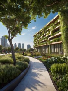 Contemporary Urban Architecture with Green Spaces – free AI stock image