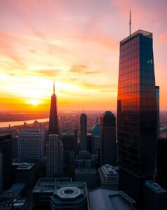 Contemporary Urban Skyline at Sunset – free AI stock image