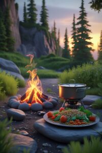 Cooking Over a Campfire While Backpacking – free AI stock image