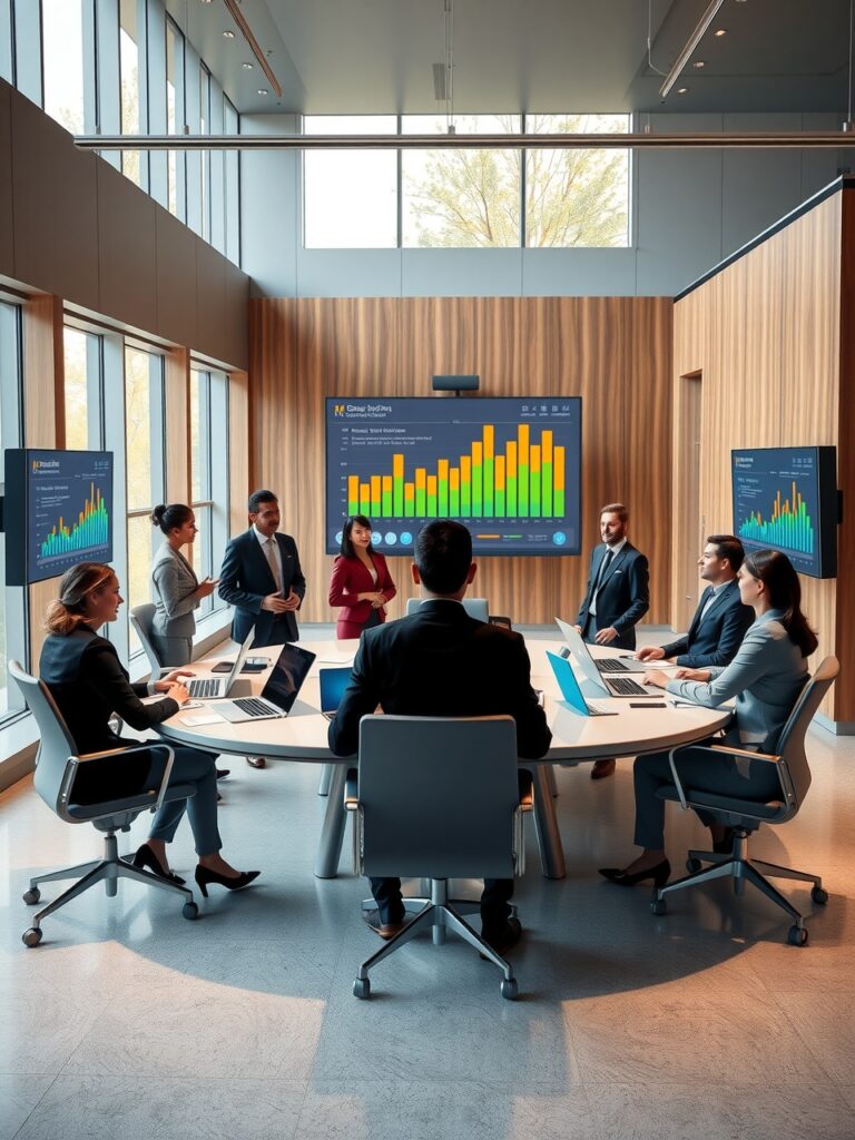 Corporate Team Meeting in Modern Office Space – free AI stock image