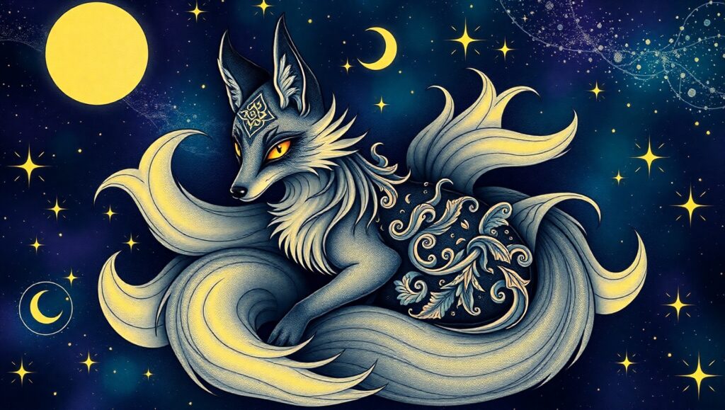 Cosmic Fox Tattoo Design – free AI stock image