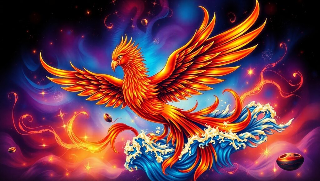 Cosmic Phoenix Tattoo Design – free AI stock image