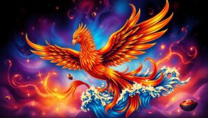 Cosmic Phoenix Tattoo Design – free AI stock image