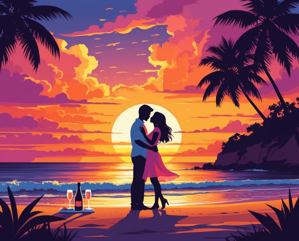 Couple Celebrating Anniversary at Sunset – free AI stock image