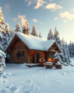 Cozy Cabin by the Snowy Woods – free AI stock image