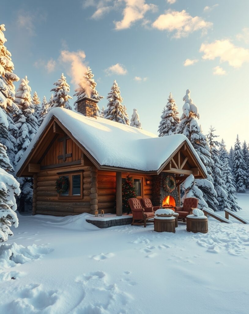 Cozy Cabin by the Snowy Woods – free AI stock image