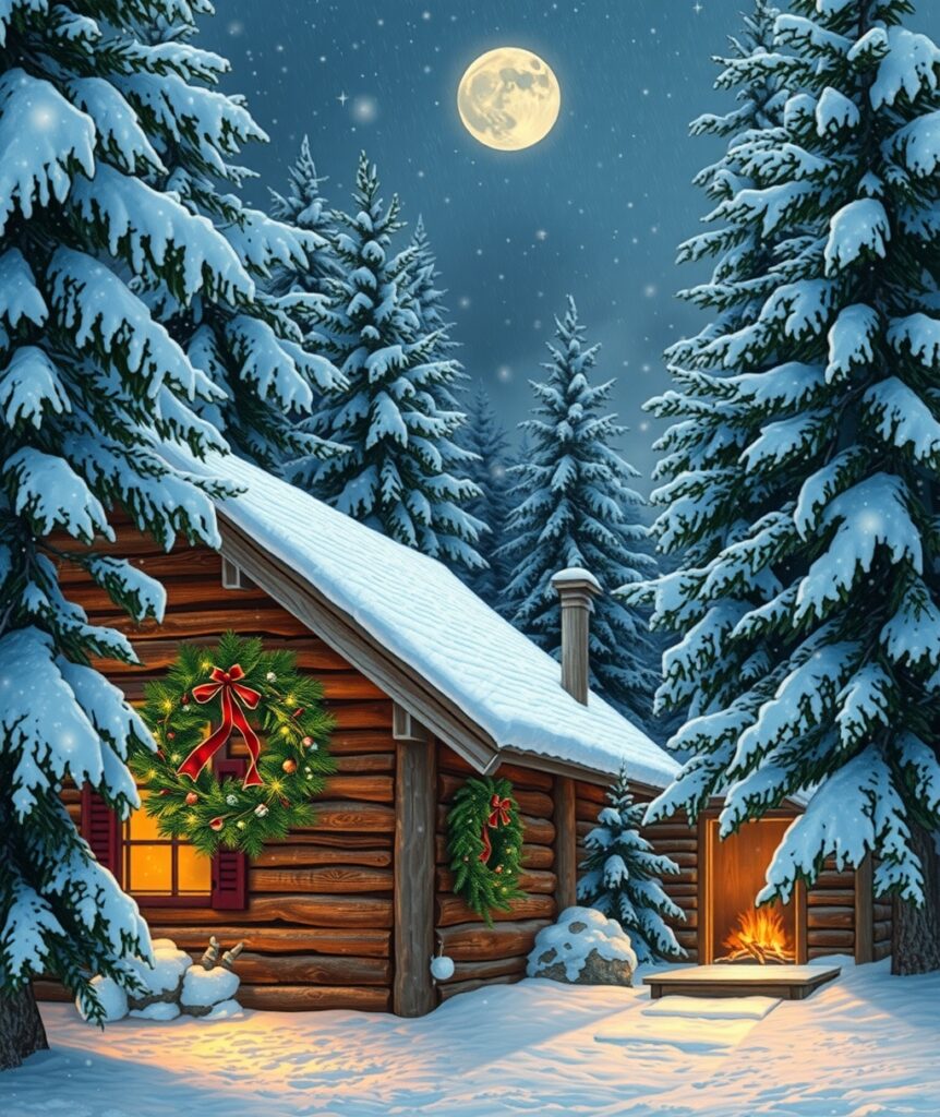 Cozy Cabin in Snowy Winter Holidays – free AI stock image