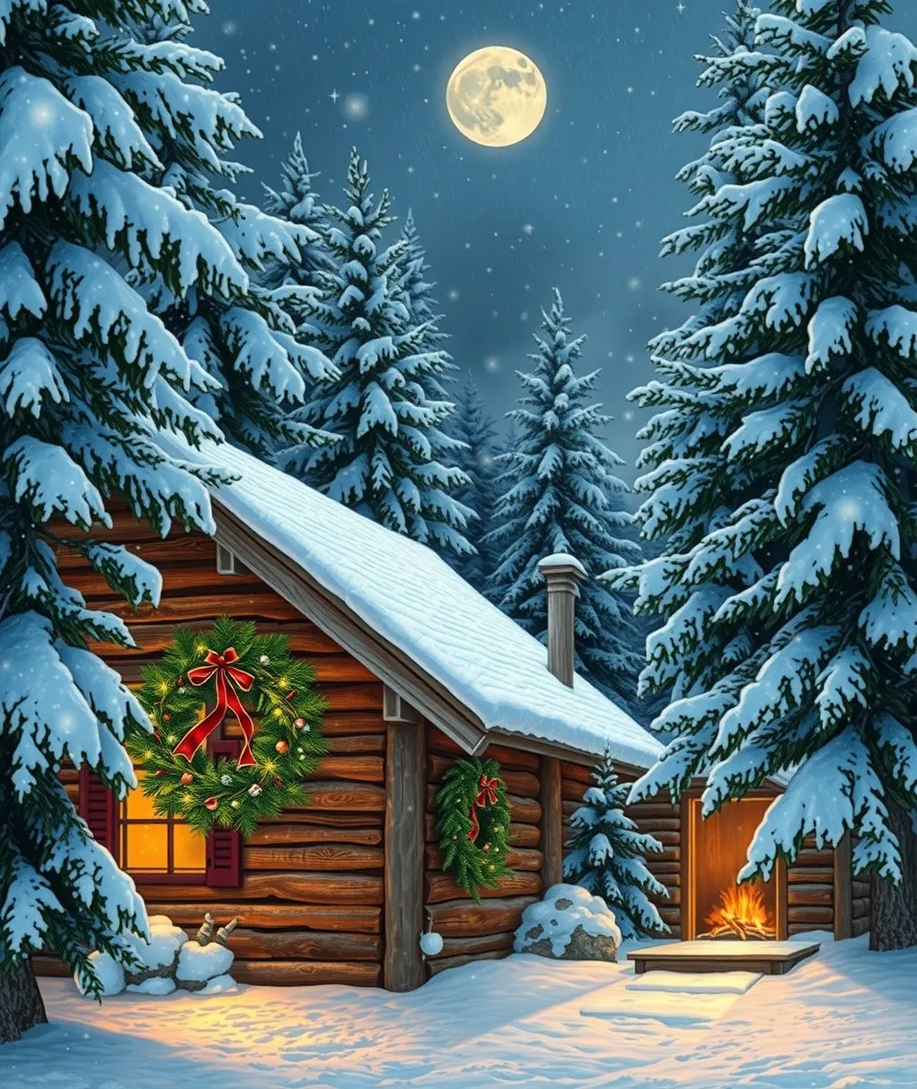 Cozy Cabin in Snowy Winter Holidays