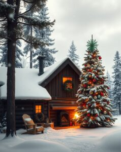 Cozy Cabin in the Snow during Holidays – free AI stock image