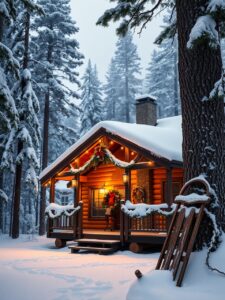 Cozy Cabin in the Snowy Holidays – free AI stock image