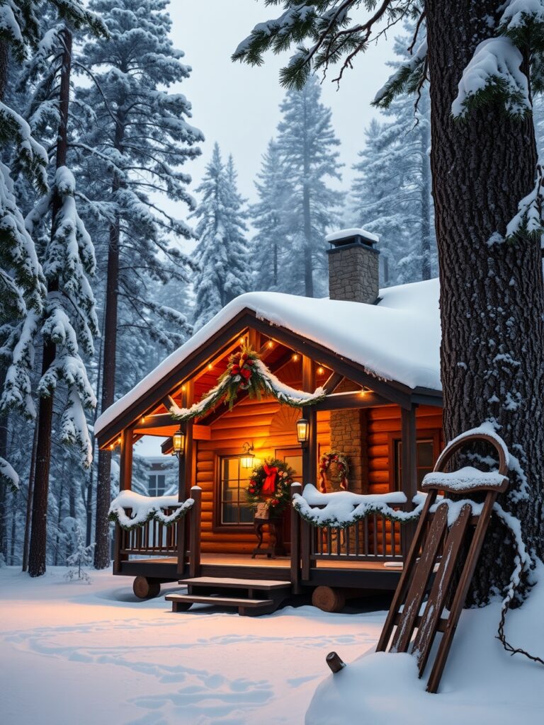 Cozy Cabin in the Snowy Holidays – free AI stock image