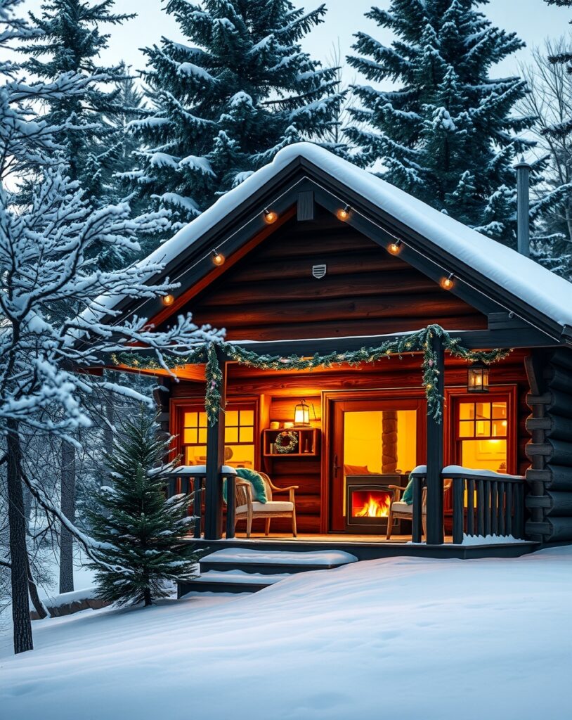 Cozy Cabin Retreat During Winter Holidays – free AI stock image