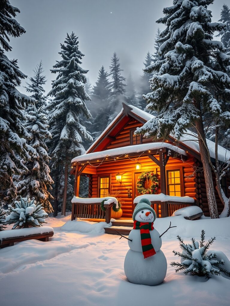 Cozy Cabin Retreat During Winter Holidays – free AI stock image
