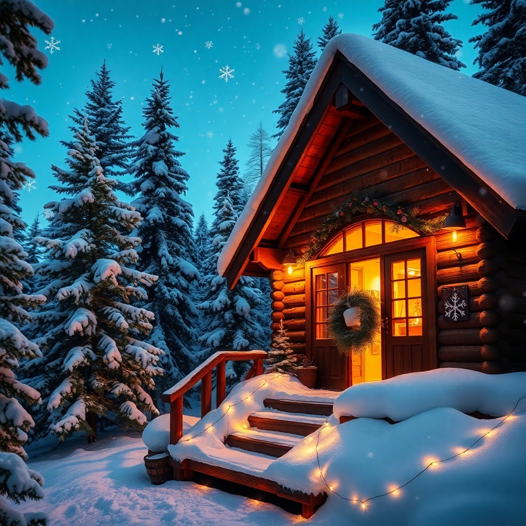 Cozy Cabin Retreat in Winter Wonderland – free AI stock image