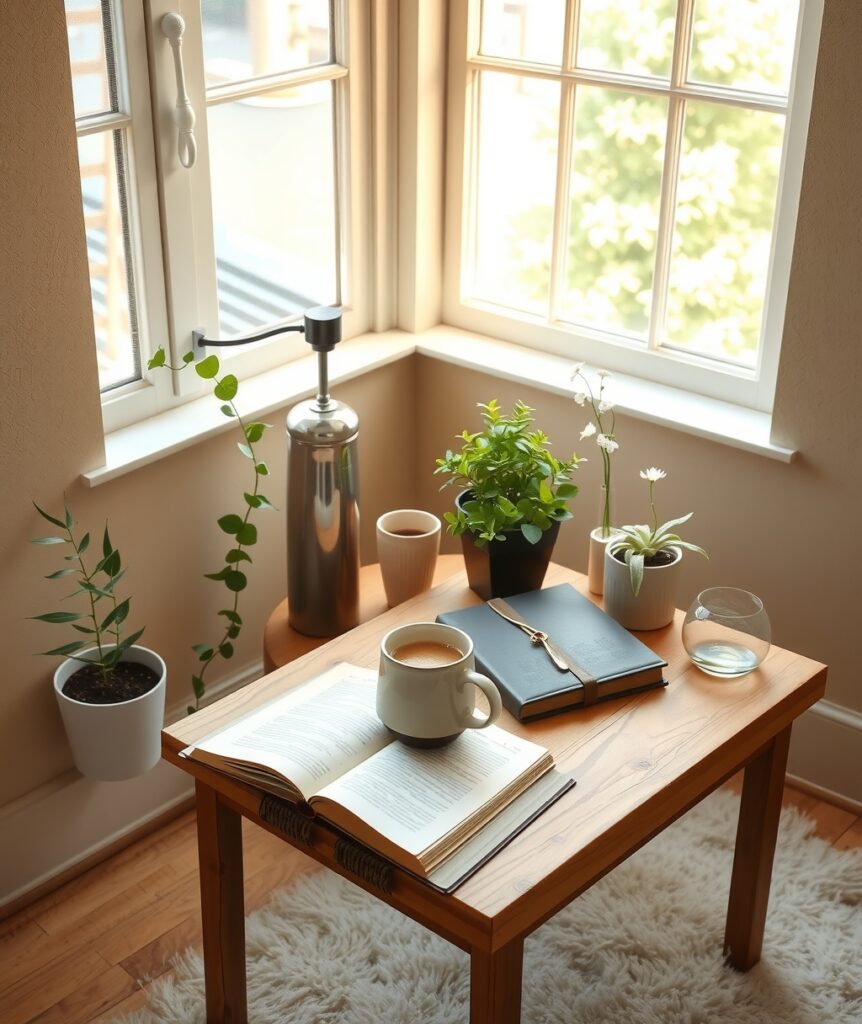 Cozy Coffee Corner with Plants – free AI stock image