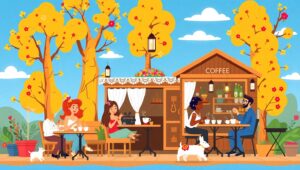 Cozy Coffee Shop in Flat Design – free AI stock image