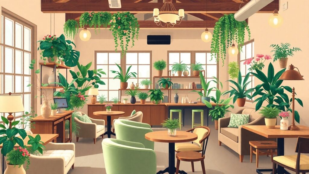 Cozy Coffee Shop in Flat Design – free AI stock image