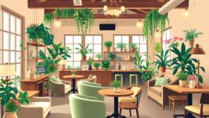 Cozy Coffee Shop in Flat Design – free AI stock image