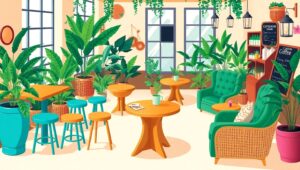 Cozy Coffee Shop in Flat Design l49 – free AI stock image