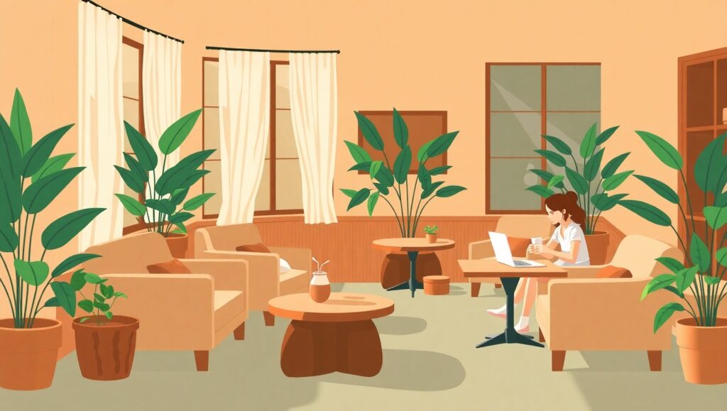 Cozy Coffee Shop in Flat Design qK2 – free AI stock image