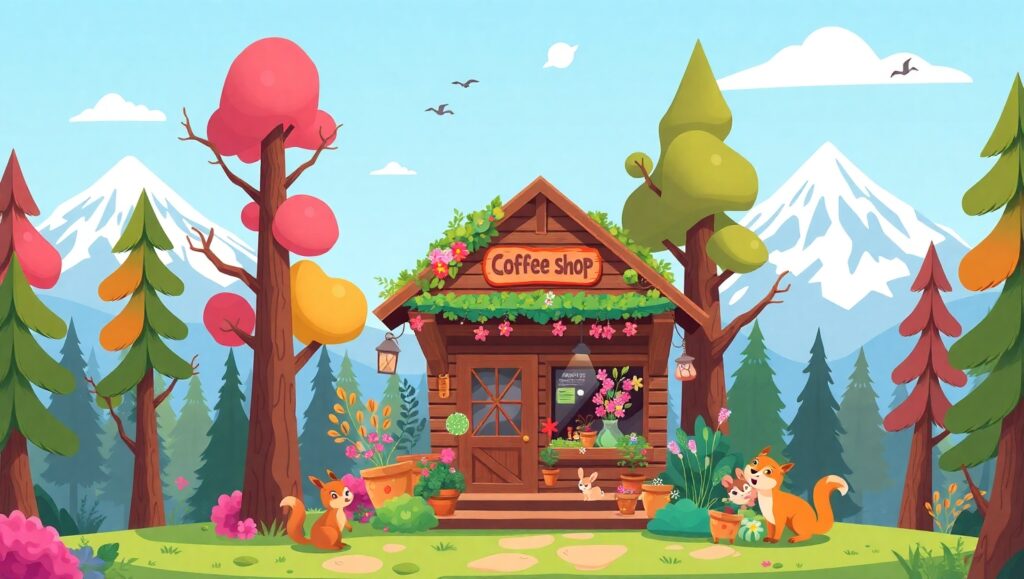 Cozy Coffee Shop in Nature – free AI stock image