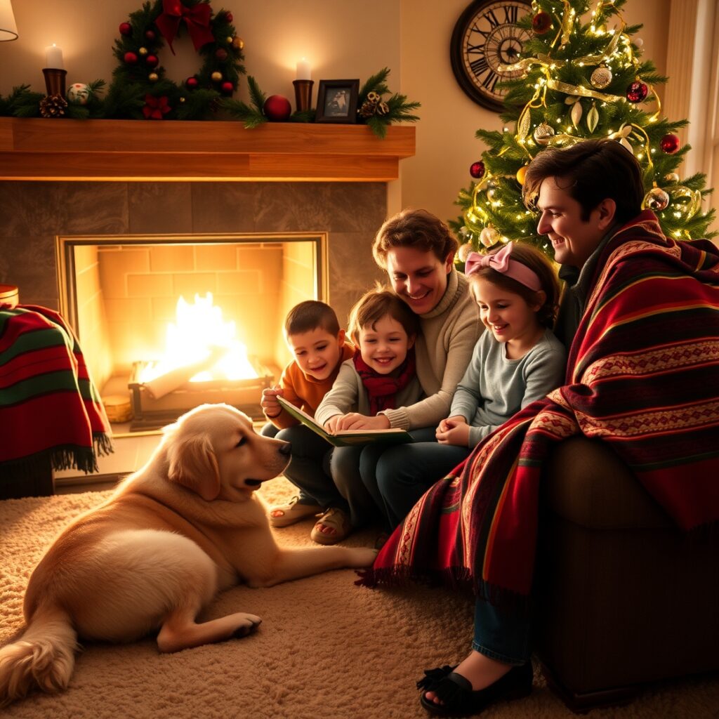 A Cozy Family Gathering Around the Fire – free AI stock image