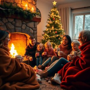 A Cozy Family Gathering Around the Fireplace – free AI stock image