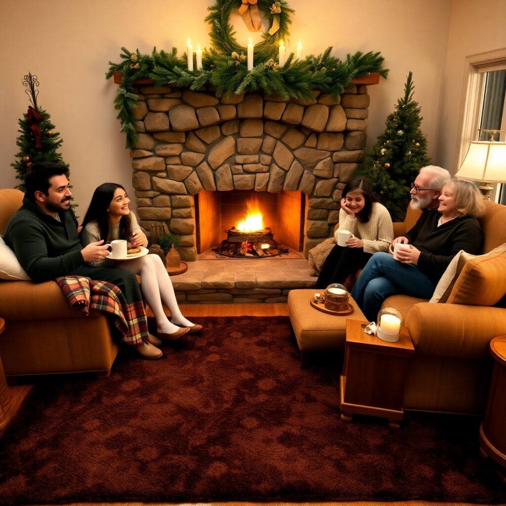 A Cozy Family Gathering by the Fireplace – free AI stock image