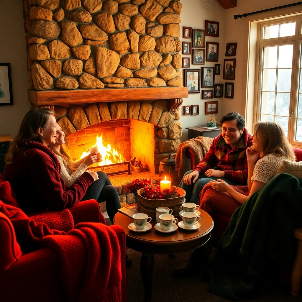 A Cozy Family Gathering by the Fire – free AI stock image