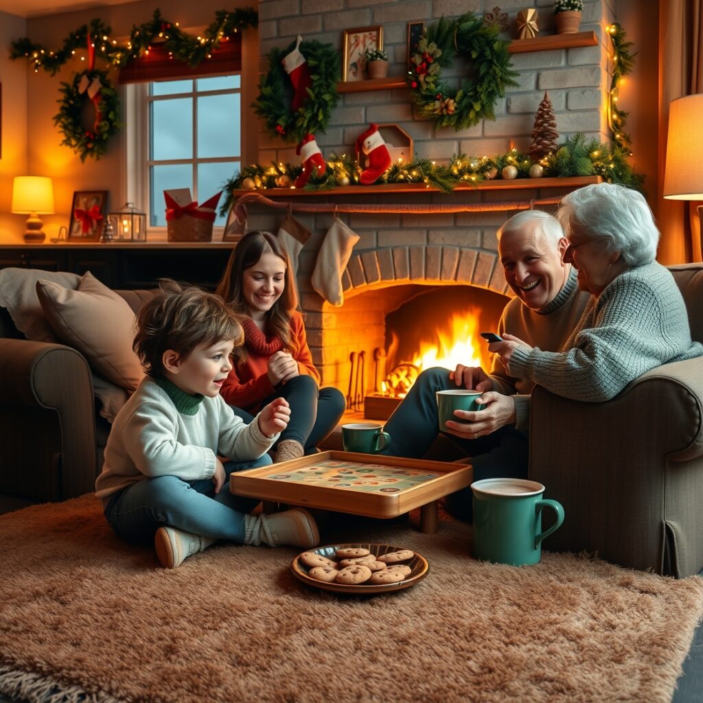 A Cozy Family Gathering by the Fireplace – free AI stock image