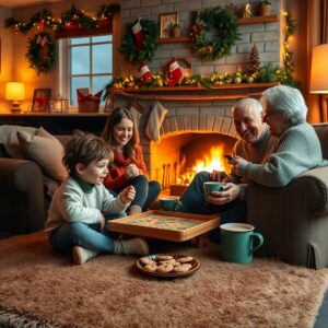 A Cozy Family Gathering by the Fireplace – free AI stock image
