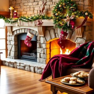Cozy Fireplace with Holiday Decor – free AI stock image
