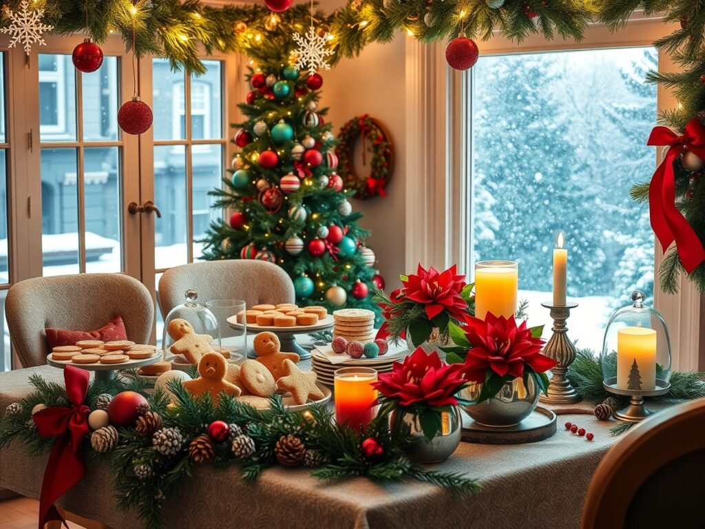 Cozy Holiday Gathering with Warm Lights – free AI stock image