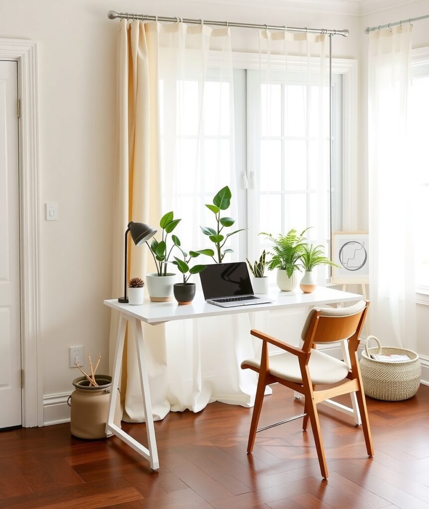A Cozy Home Office with Green Plants – free AI stock image