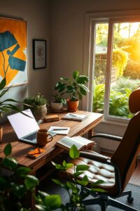 Cozy Home Office Inspiration in Natural Light – free AI stock image