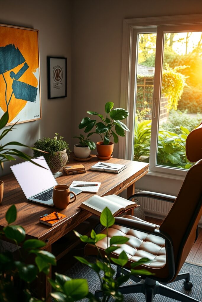 Cozy Home Office Inspiration in Natural Light – free AI stock image