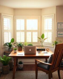 A Cozy Home Office with Plants and Light – free AI stock image