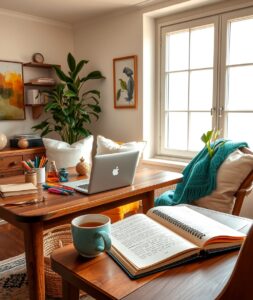 A Cozy Home Office Setup for Remote Work – free AI stock image