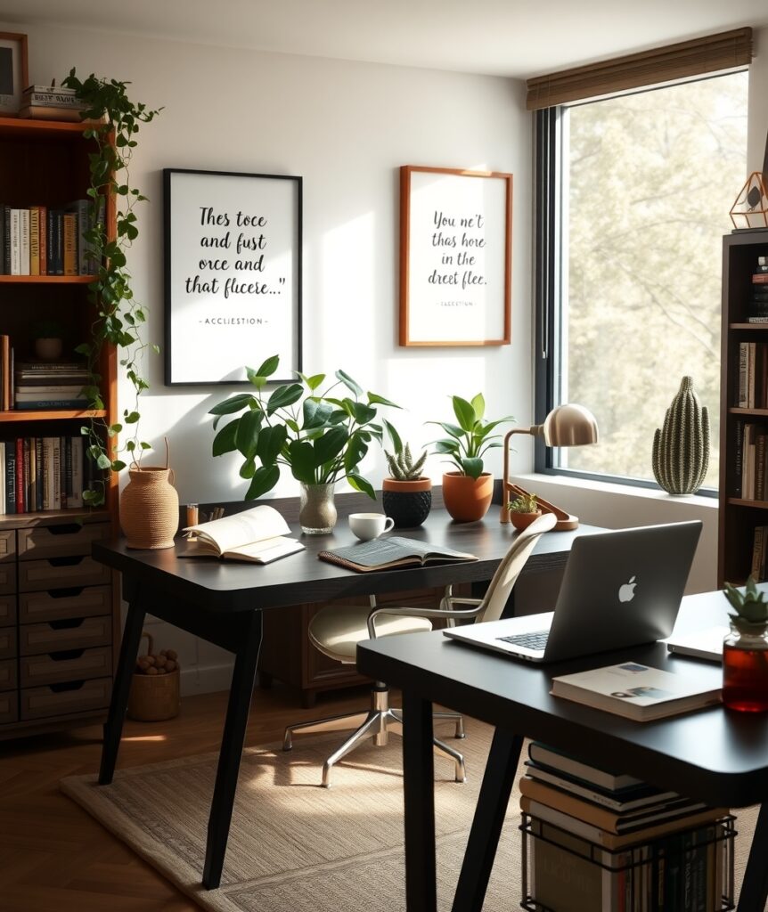 A Cozy Home Office Setup with Plants – free AI stock image