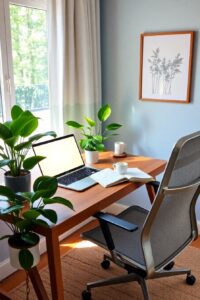 A Cozy Home Office Setup with Plants – free AI stock image