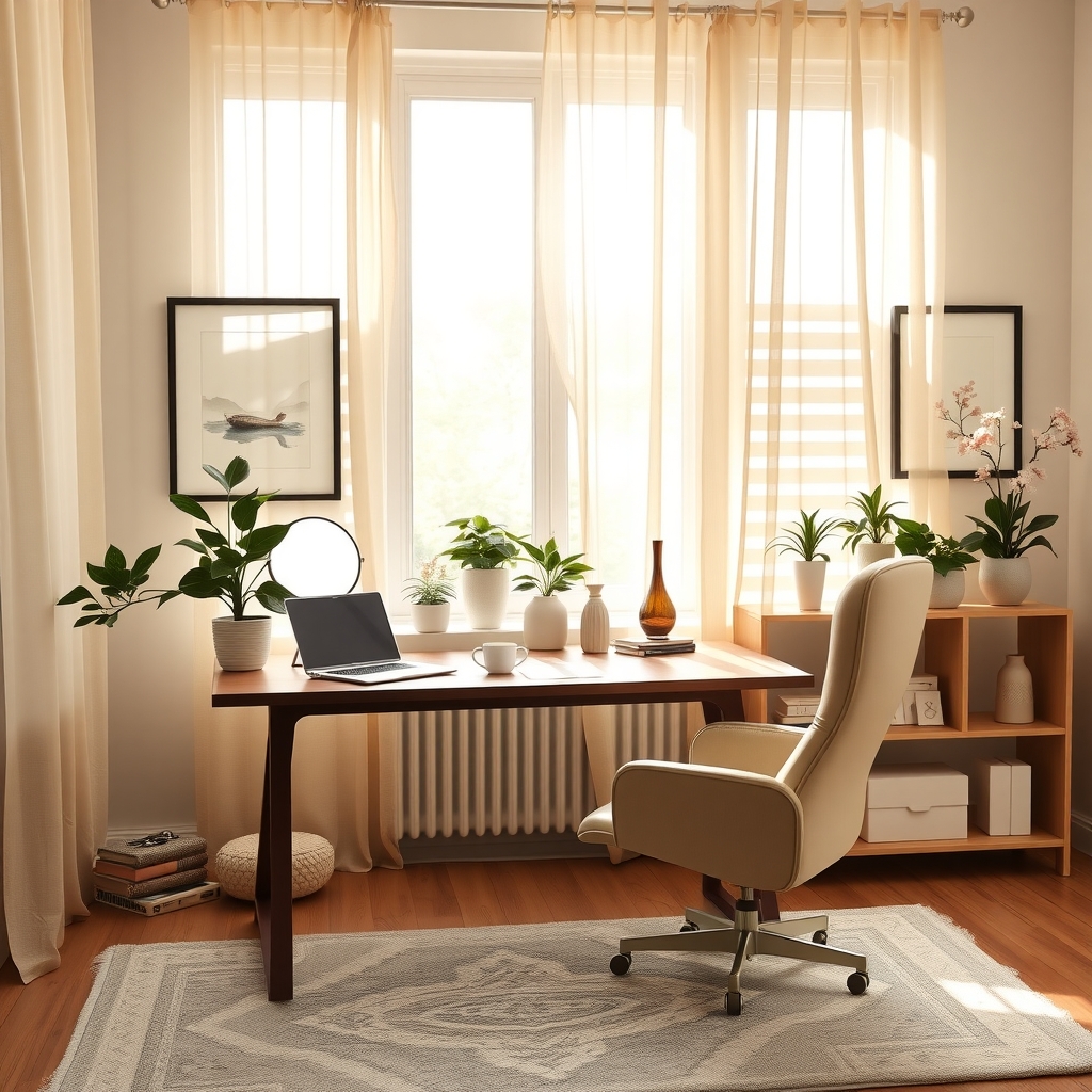 A Cozy Home Office Space with Greenery – free AI stock image