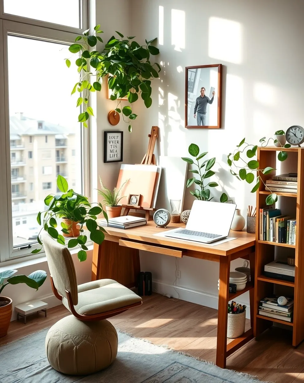 Cozy Home Office Space With Plants